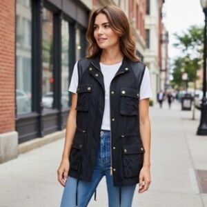 Vince Camuto Black Sleeveless Utility Vest